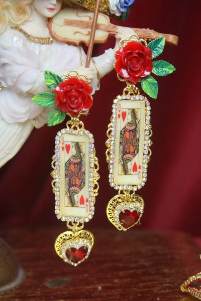SOLD! 3018 Playing Cards BAroque Rose Crystal earrings Studs