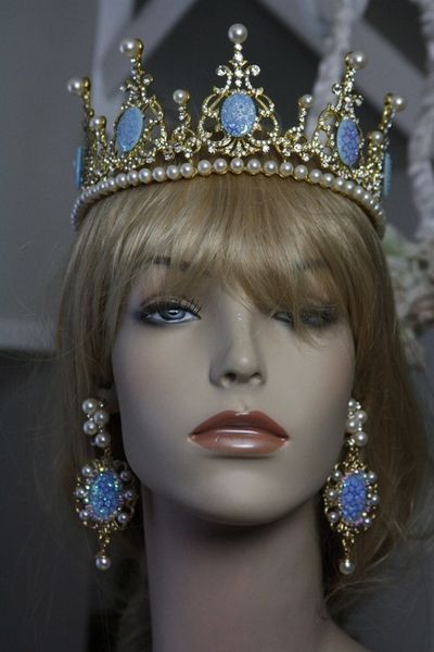 SOLD! Royal SET Earrings+Baby Blue Rhinestone Head Piece Crown