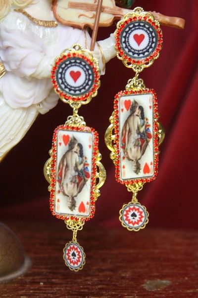 SOLD! 3022 Playing Cards Print Lovers Valentine Earrings