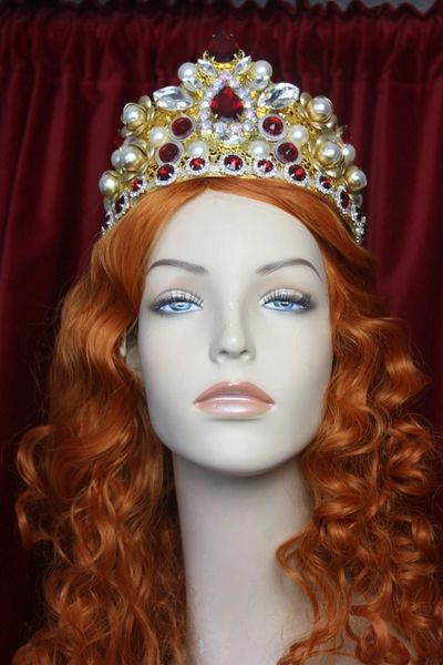 SOLD! 2926 Tall Red Crystal Baroque Rococo Tall Crown Tiara
