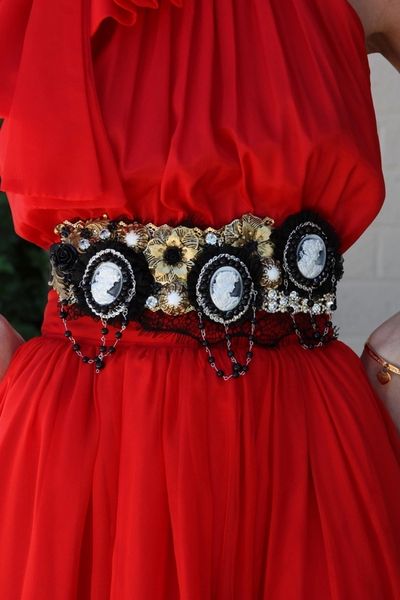 SOLD! BELT Victorian Style Cameo Baroque Lace Belt M, L, XL