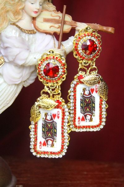 SOLD! 3048 Queen Of Hearts Playing Cards Trendy Earrings