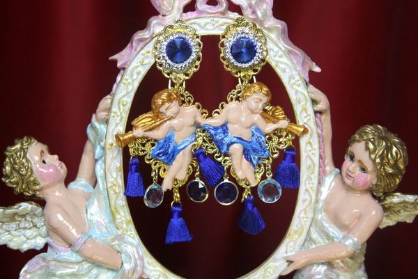SOLD! 3065 Massive Baroque Blue Tassel Hand Painted Earrings