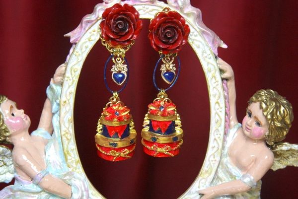 SOLD! 3066 Unusual Hand Victorian Painted Gift Enamel Rose Earrings