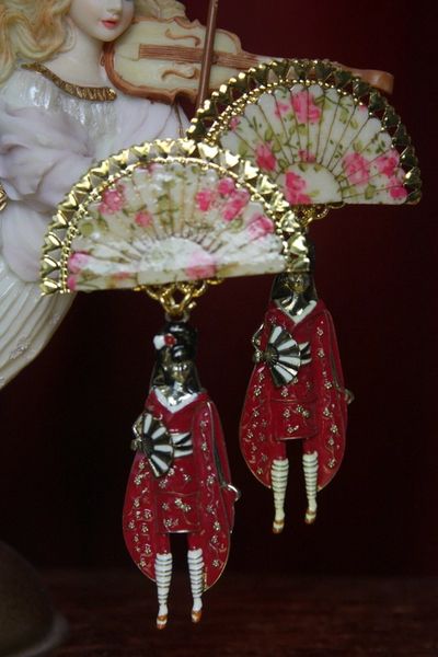 SOLD! 3067 Geisha ENamel Fan Tall Earrings Studs
