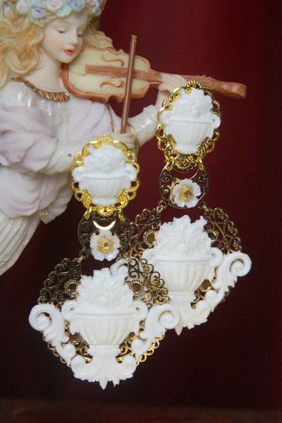 SOLD! 3072 Roman Vase Flower Unusual Massive Earrings