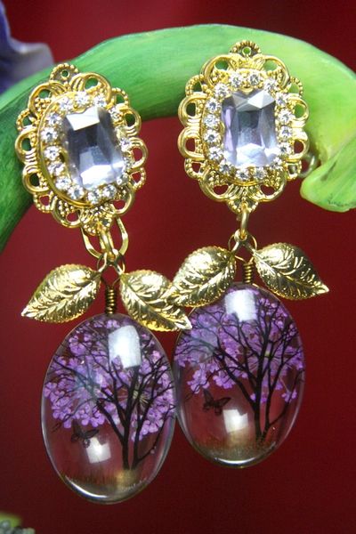 SOLD! 3082 Purple Blooming Tree Glass Crystal Unusual Studs Earrings