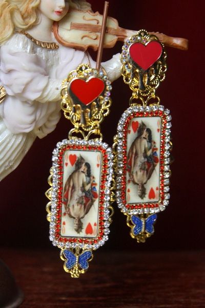 SOLD! 3107 Playing Cards Print Lovers Valentine Earrings