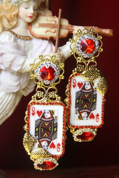SOLD! 3108 Queen Of Hearts Playing Cards Trendy Earrings