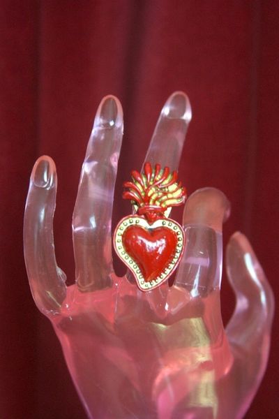 SOLD! 3133 Sacred Heart Hand Painted Adjustable Ring
