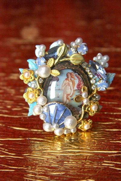 SOLD! 3144 Birth Of Venus Huge Cocktail Shell Pearl Adjustable Ring