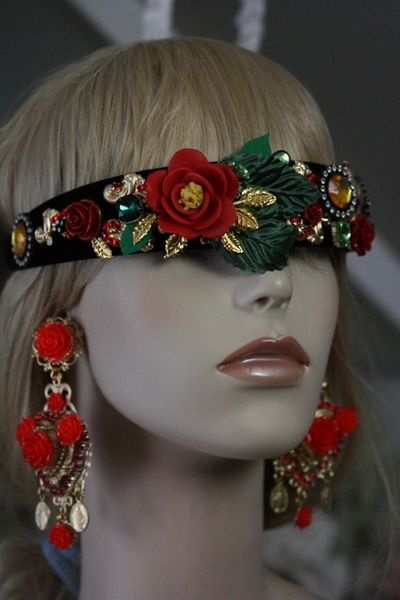 SOLD!430 Baroque Designer Inspired Red Rose Leaf Head Piece Headband