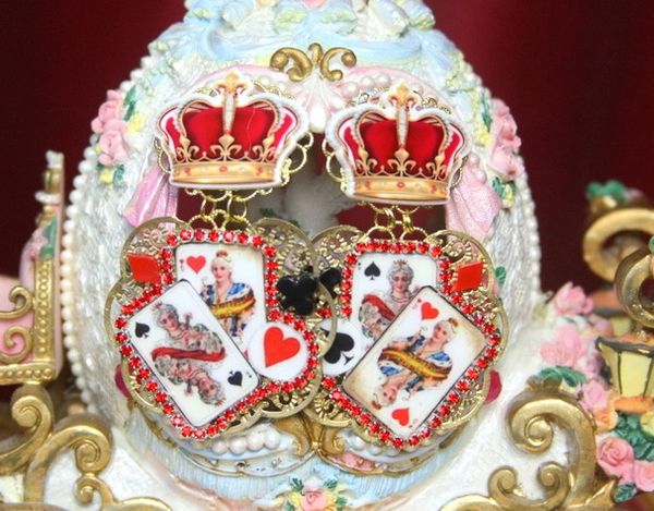 SOLD! 3155 Queen Of Hearts Crown Fancy Light Weight Earrings