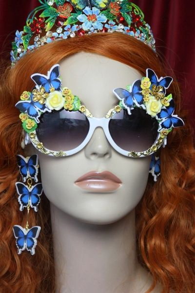 SOLD! 3157 Set Of Irregular Vivid Butterfly Earrings+ Embellished White Sunglasses