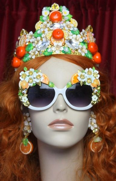 SOLD! 3165 Set Of Sicilian Orange Fruit Crown Headband + Earrings