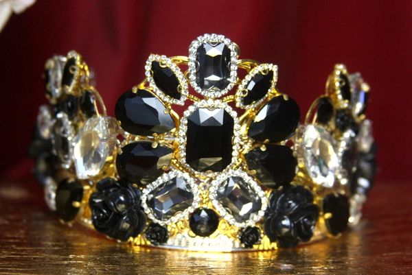3190 Baroque Black Crystal Flower Crown Headband