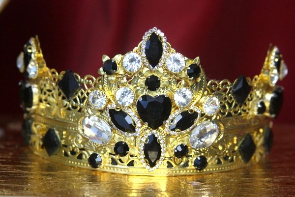 SOLD! 3196 Baroque Black Flower Crystal Flower Crown Headband