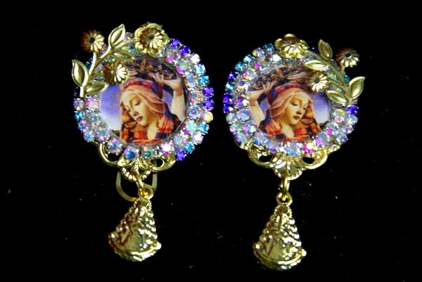 SOLD! 3226 Virgin Mary Elegant Dangle Studs Crystal Cameo Earrings