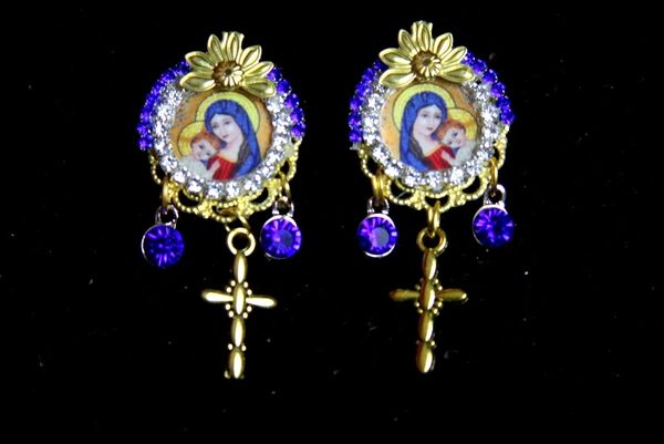SOLD! 3227 Virgin Mary Elegant Small Blue Crystal Dangled Earrings Studs