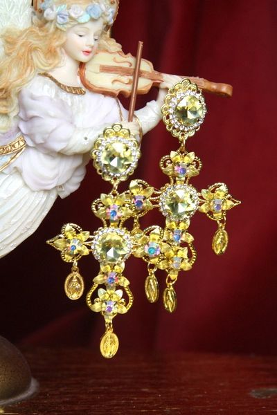 SOLD! 3236 Baroque Champagne Crystal Cross Earrings Studs