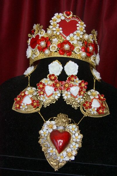 SOLD! 3247 Set Of Baroque Sacred Heart Necklace+ Earrings