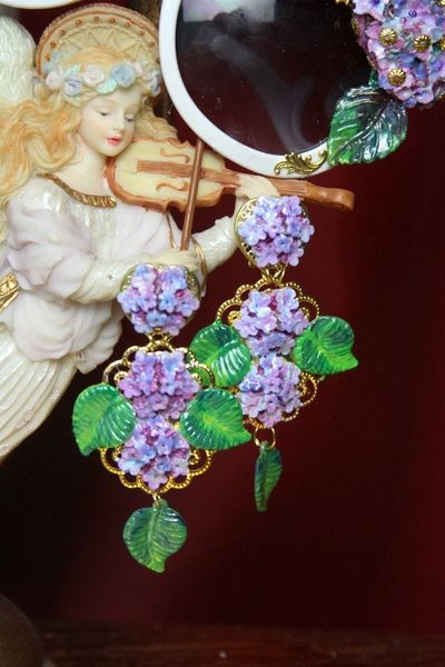 SOLD! 3249 Hydrangea Leaf Stunning Hand Painted Victorian Earrings Studs