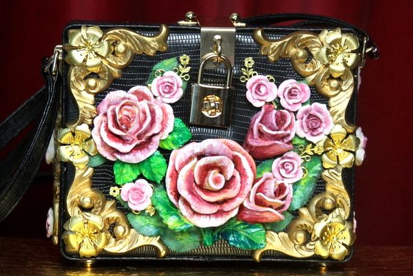 SOLD! 3252 Total Baroque Hand Painted Roses Trunk Handbag