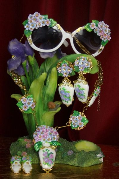 SOLD! 3267 Set Of Sicilian Vase Hand Painted Flower Necklace+ Earrings
