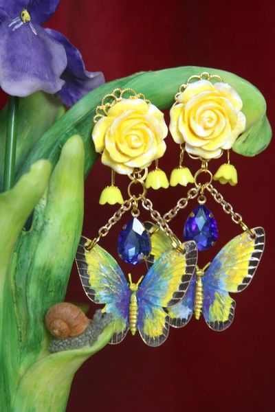 SOLD! 3274 Hand Painted Enamel Butterfly Crystal Studs Earrings