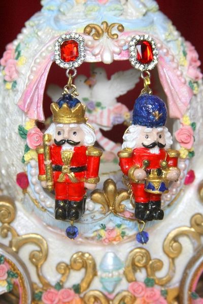 SOLD! 3278 Adorable Hand Painted Red Blue Nutcracker Studs Earrings