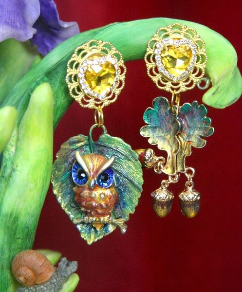 3276 Adorable Hand Painted Irregular Owl Studs Earrings