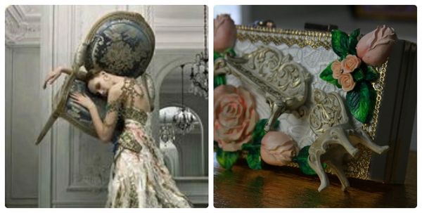 SOLD! 44 Victorian Style 3D Hand Painted Chunky Roses Chair Unusual Clutch Evening Handbag