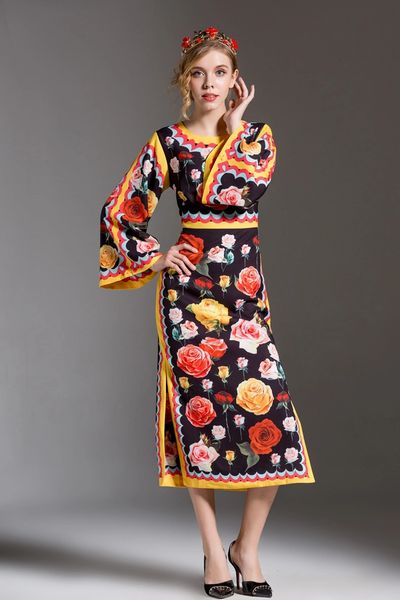 2039 Designer Colorful Floral Print Midi Dress Size M