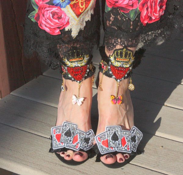 SOLD! 3297 Embellished Playing Cards Fancy Trendy Sandals Size US10