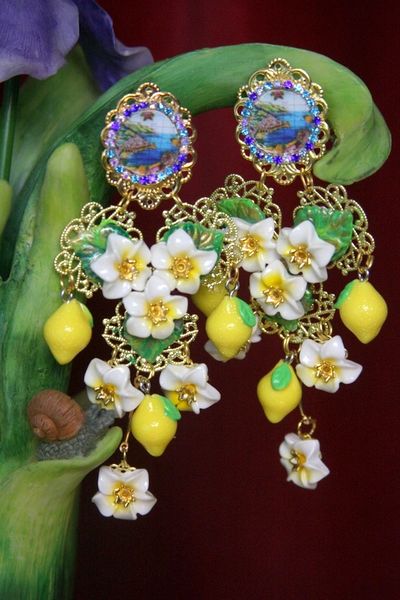 SOLD! 3329 Sicilian Cameo Lemon Flower Lemon Earrings