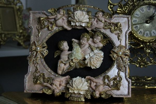 SOLD! 408 Total Baroque Vivid Cherubs Flower Unusual Unique Hand Painted Cigar Box Handbag Trunk