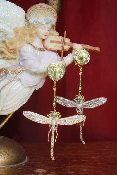 SOLD! 3367 Crystal Unusual Dragonfly Dangle Studs Earrings