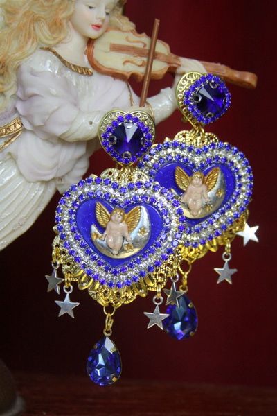 SOLD! 3375 Baroque Cherub On a Moon Crystal Studs Earrings