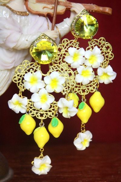 SOLD! 3381 Sicilian Lemon Flower Lemon Earrings