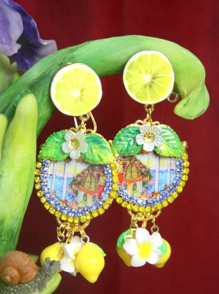SOLD! 3386 Sicilian Lemon Cameo Taormina Flower Lemon Earrings