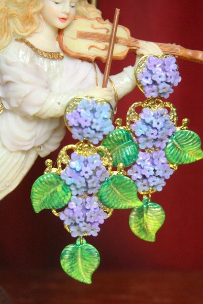 SOLD! 3387 Hydrangea Leaf Stunning Hand Painted Victorian Earrings Studs