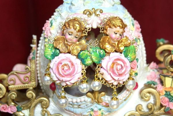 SOLD! 3390 Hand Painted Total Baroque Cherubs Roses Earrings