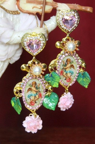 SOLD! 3409 Victorian Adorable Valentine Hand Painted Flower Earrings
