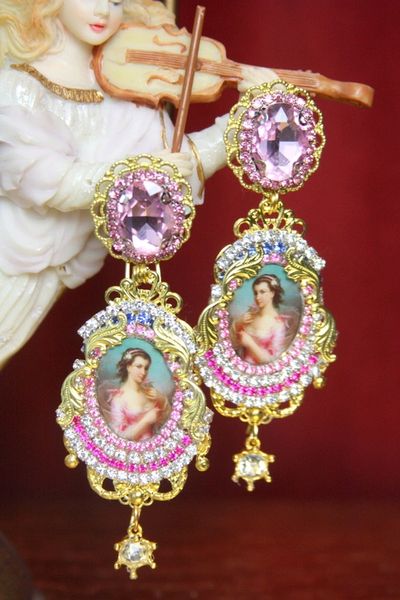 SOLD! 3428 Victorian Lady Cameo Pink Crystal Elegant Earrings Studs