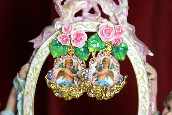 SOLD! 3442 Victorian Adorable Valentine Hand Painted Flower Earrings