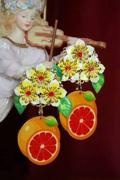 SOLD! 3444 Sicilian Hand Painted Orange Fruit Studs Earrings