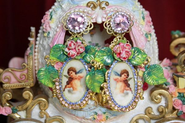 SOLD! 3451 Victorian Adorable Valentine Hand Painted Flower Earrings