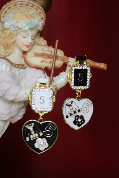 SOLD! 3455 Madam Coco Perfume Bottle Heart Crystal Earrings