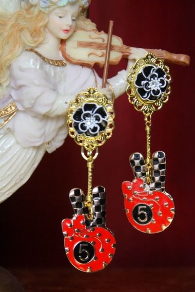 SOLD! 3456 Madam Coco Hand Enamel Unusual Camellia Earrings