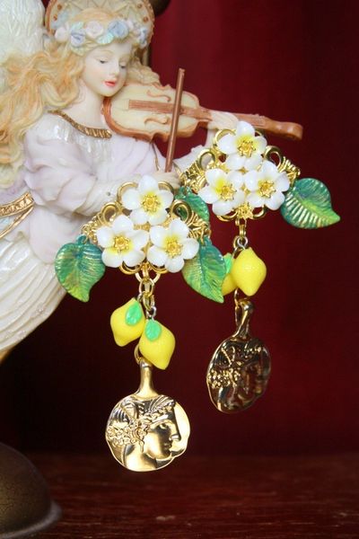 SOLD! 3461 Roman Coint Sicilian Lemon Fruit Earrings Studs